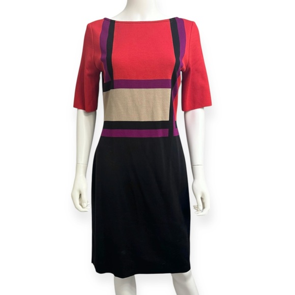 ST JOHN $1499 Retail Colorblock Dress Size 8